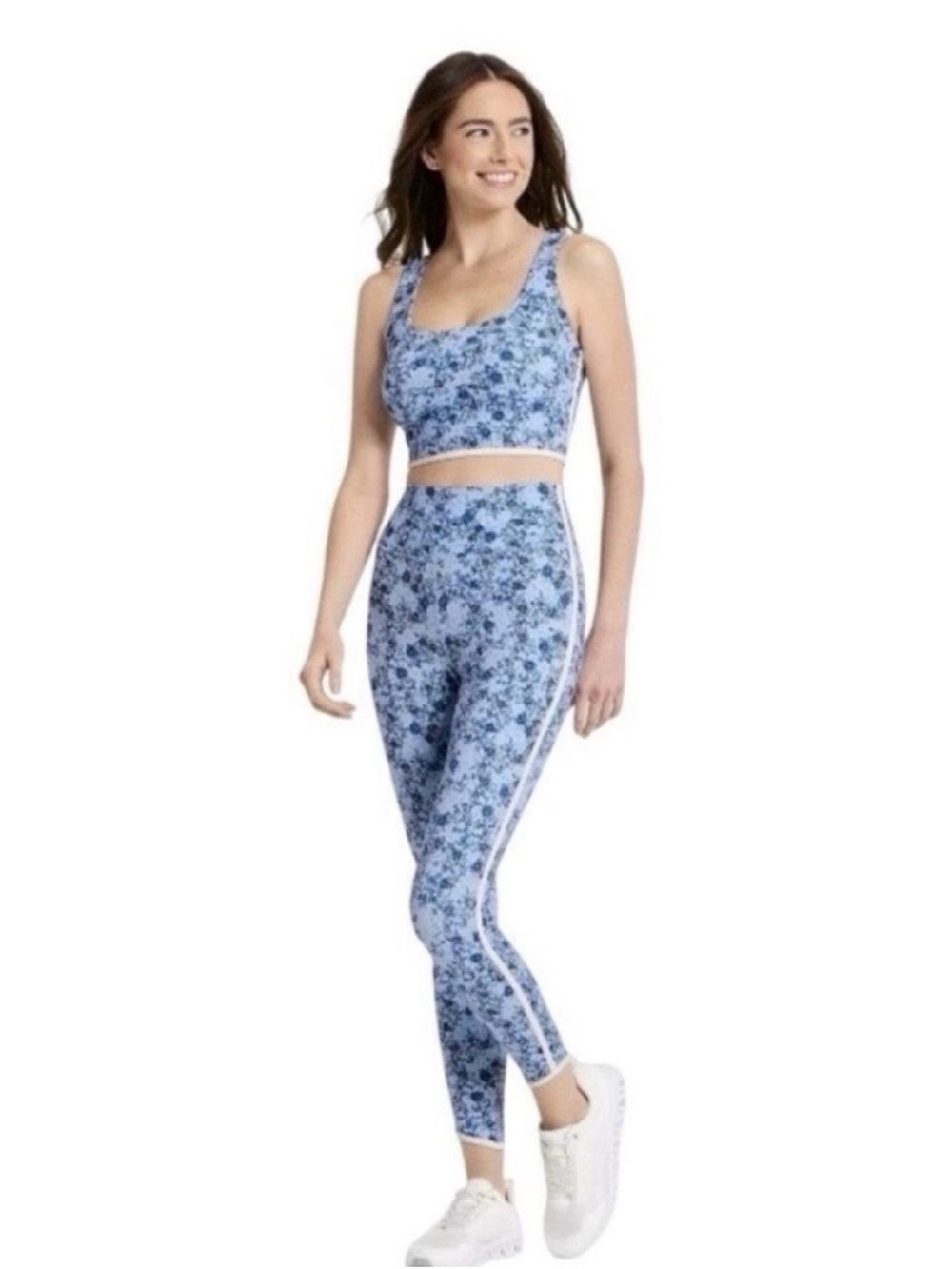 JoyLab Blue Floral Scoop-Neck Sports Bra and Leggings Set